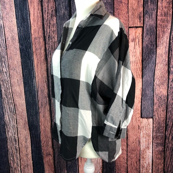 Ann Taylor LOFT Flannel Button-Down Bat Wing Blous - Picture 2 of 6